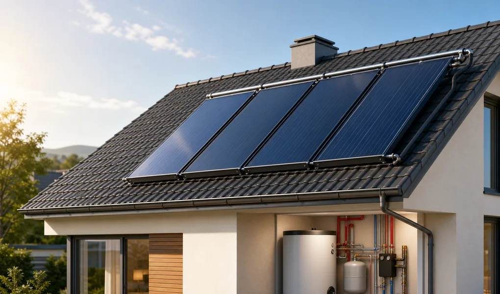 Illustration von Solarthermie-Kollektoren auf einem Hausdach