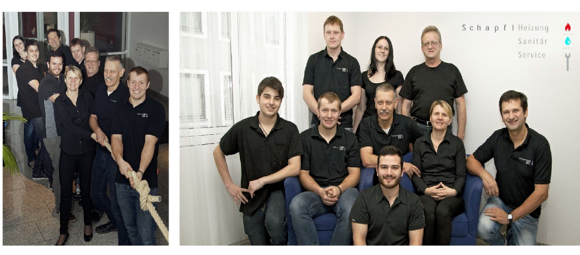 Schapfl Team vor dem Firmenmotiv